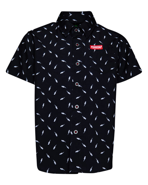 BOLT BLACK/WHITE PARTY SHIRT SHORT SLEEVE BUTTON UP  - YOUTH
